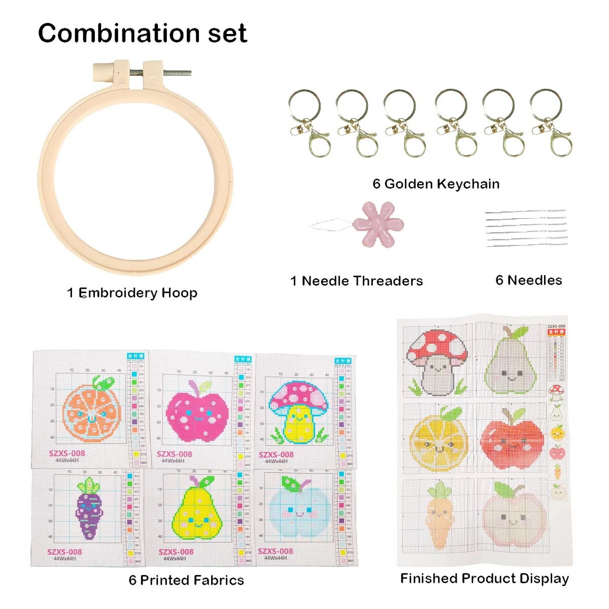 57lilina Kit Punto de Cruz Niños Completo con Hilos y Tela Impresa, 6 Set | Cross Stitch Embroidery Bordado Niños Principiantes Inicio Fáciles, Manualidades Originales Divertidos DIY para Regalo Niñas
