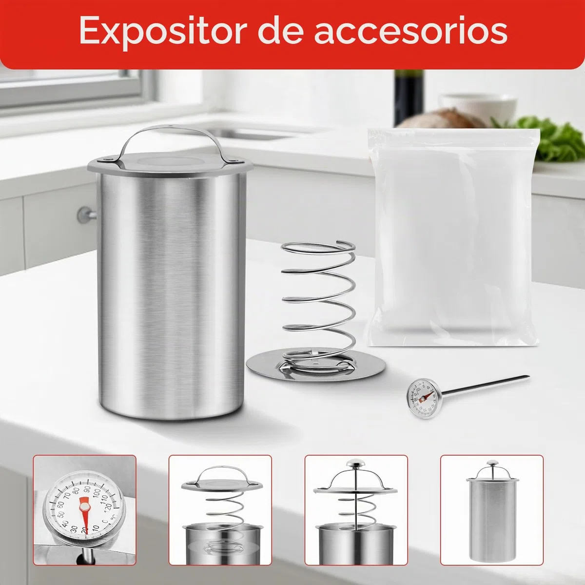 Molde de prensa de carne para carnes delicatessen de acero inoxidable, molde de prensa de jamón con termómetro y 20 bolsas de cocina para hacer carne casera saludable