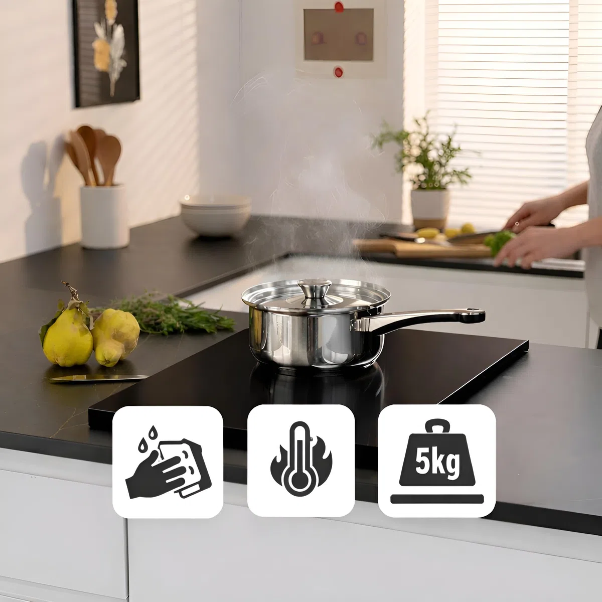 Tapa para vitrocerámica. Tapa cocina inducción (No GAS). 55 x 33 x 2,5 cm. Muy resistente. Hecho en España. Protector de vitroceramica, cubrevitroceramicas (2, Negro)