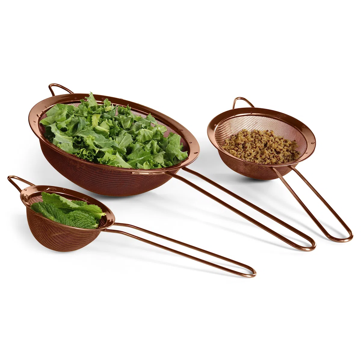 Coladores Premium de Acero Inoxidable 304 con Malla Fina - 8.5/14/20cm - Calidad Profesional - Coladores de Cocina (Bronce Rosado)
