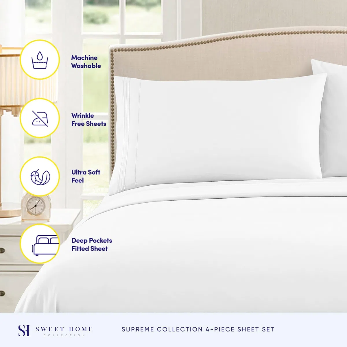 Sweet Home Collection Juego de Ropa de Cama de Microfibra cepillada egipcia Suave de 1800 Hilos, con 2 Fundas de Almohada, tamaño Extra King, Color Blanco