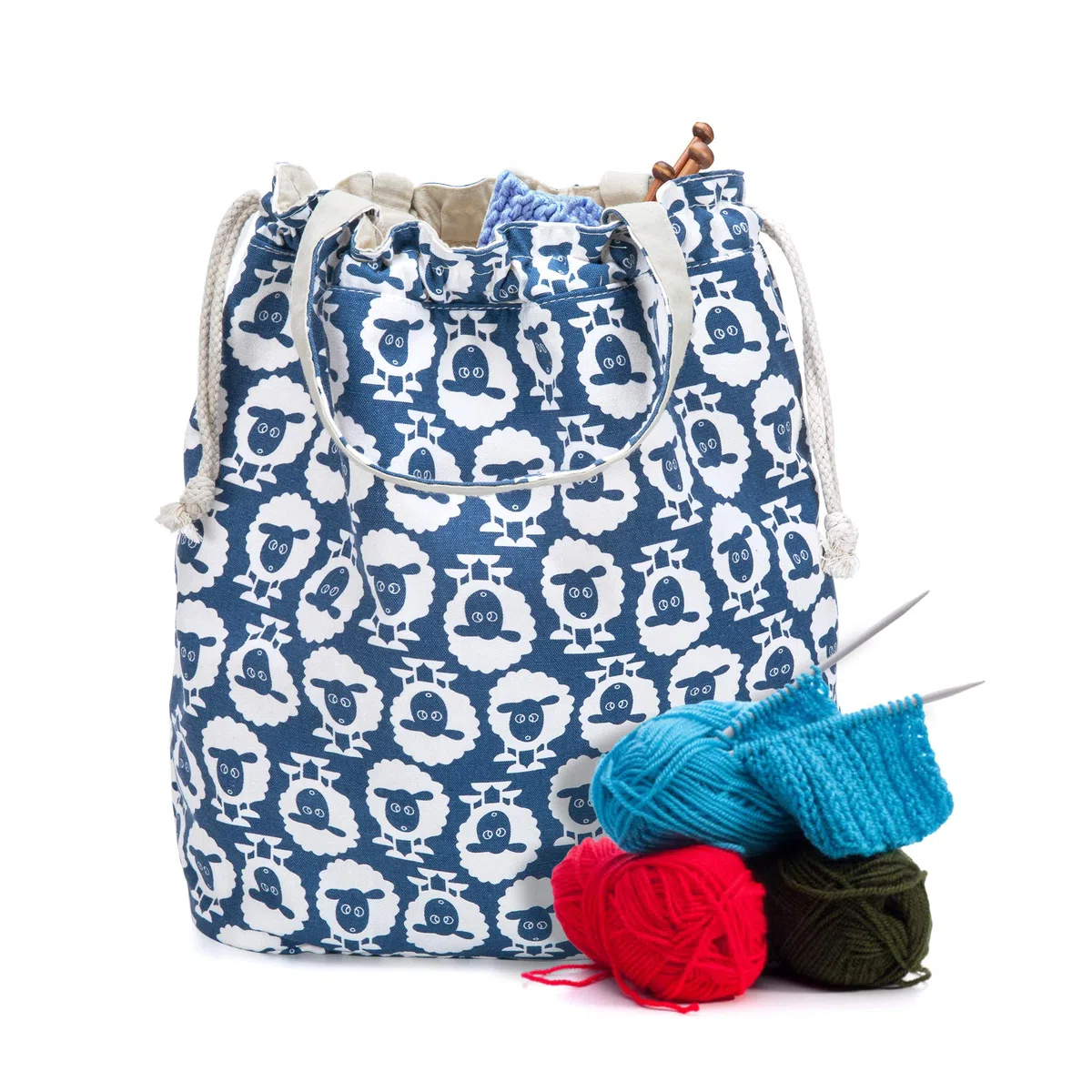 Teamoy Bolsa de Tejer con Cordón, Bolsa de Labores Portátil para Agujas de Tejer, Ovillos de Hilos y Accesorios de Tejido, Multifuncional, Tamaño Ideal,Oveja.