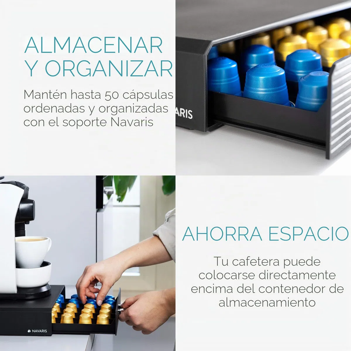 Navaris Dispensador de cápsulas café Compatible con Nespresso - Cajón y Soporte para cafetera de cápsulas - Accesorio con Capacidad de 50x cápsula