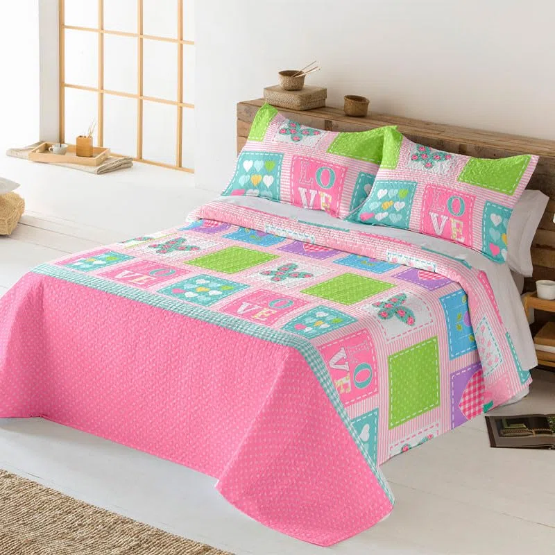 Rufino Díaz Colcha Bouti Infantil de Verano Pink + Funda Cojín (Rosa - 90 cm) - para una sensación acogedora y de Confort - Tejido Suave, Agradable y Resistente