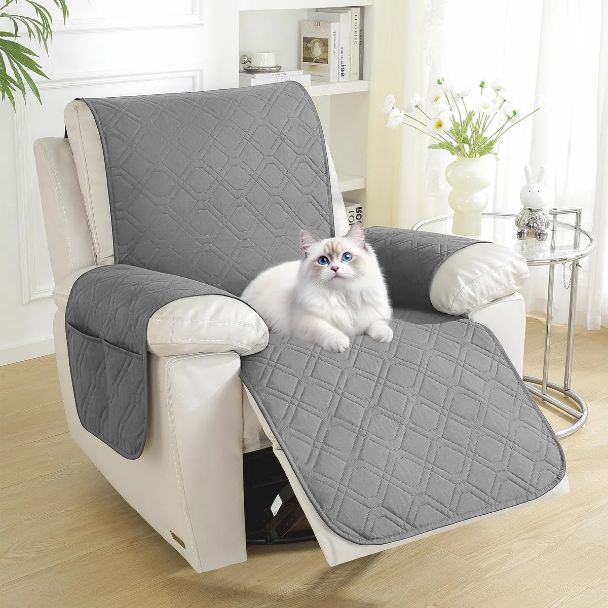 YSTELLAA Funda Sillon Relax Reclinable 1 Plaza, Impermeable Funda Sillon, Fundas para Sillones con Bolsillo Laterales, Mascotas, Antiarañazos(1 Asiento, Gris Claro)