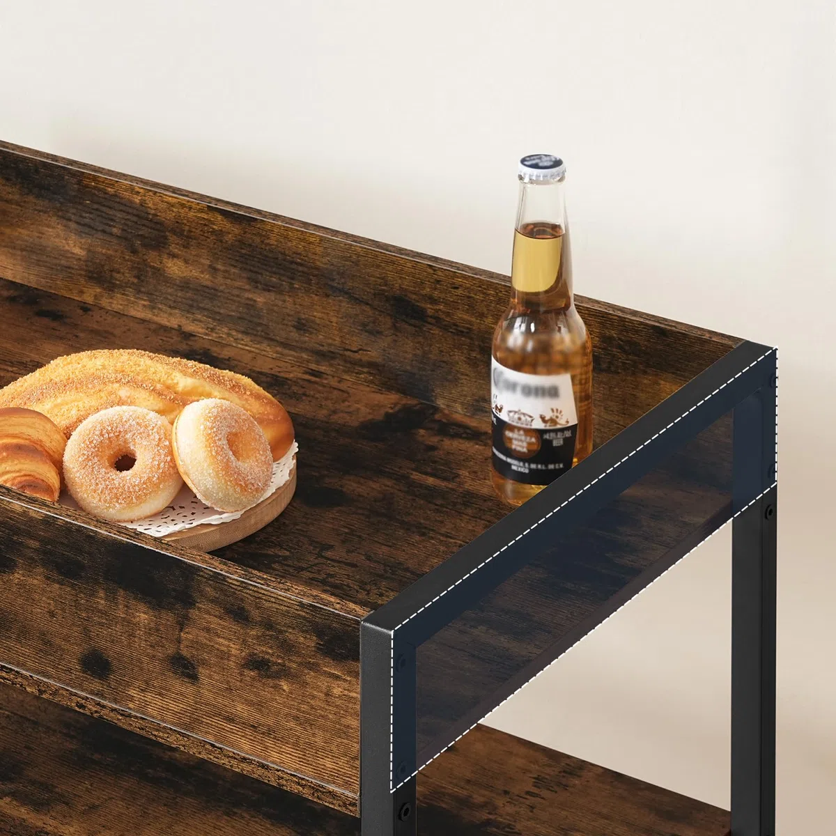 HOOBRO Carro de Servicio de 3 Niveles, Carrito con Barandilla, Carro de Cocina, Estantería de Comedor y Bar, 64 x 40 x 85 cm, para Restaurante, Salón, Bar, Marrón Rústico y Negro EBF64TC01