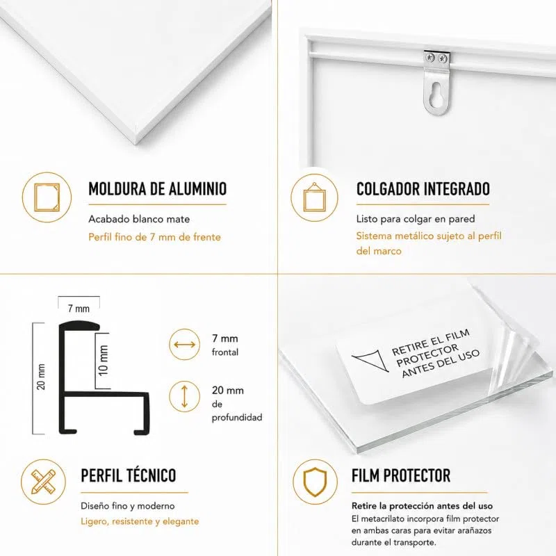 la fabrica del cuadro Marco de Aluminio Blanco Mate 36X98, Moldura Premium | marco para fotos, láminas, púzles. Metacrilato 2 mm, trasera Foam antihumedad, fácil montaje, listo para colgar,.
