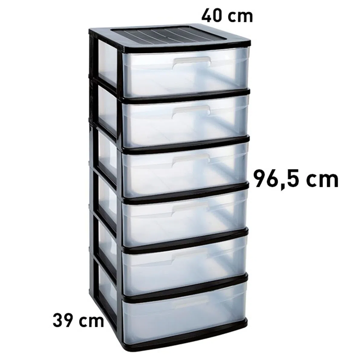 Acan Tradineur - Cajonera de almacenaje Sena, 6 cajones opacos, plástico, torre de ordenación multiusos, hogar, 96,5 x 40 x 39 cm, negro
