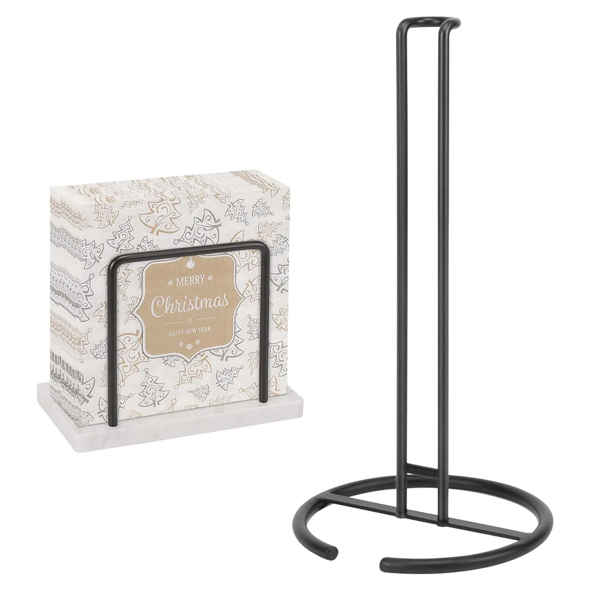 Livabber Juego de 2 servilleteros y toalleros de papel, 2 accesorios de cocina, soporte de metal para pañuelos con base de mármol + dispensador de toallas de papel independiente para mesa de cocina,