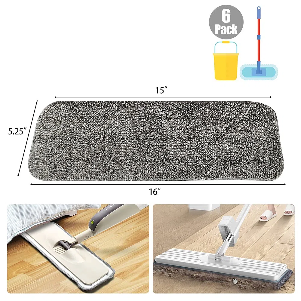 Paquete de 6 Cabezales de Repuesto de Microfibra para mopas húmedas y secas, Almohadillas de Limpieza de Piso Premium, recambios de Repuesto Reutilizables compatibles con el Sistema de Cuidado de