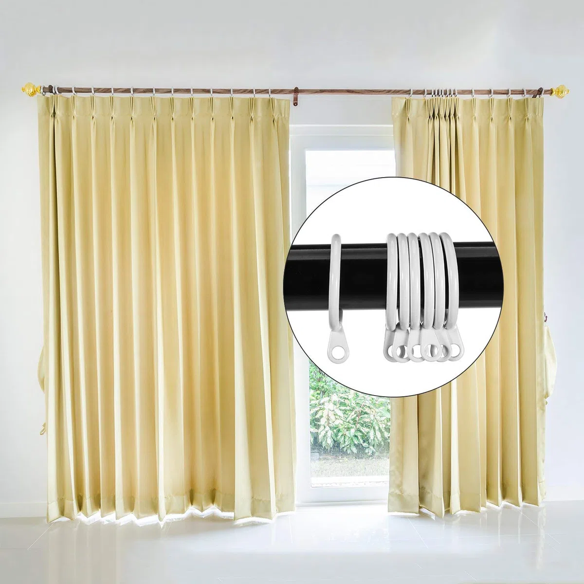 iPEAK 24 anillos de cortina blancos de 38 mm de diámetro interno para cortinas de metal, ganchos grandes para colgar barras de cortina (blanco)