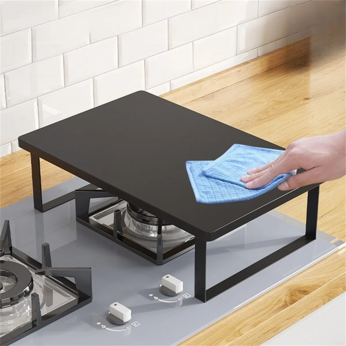 Soporte para microondas 40X30x8.5cm | Estante de metal y madera negro/blanco/amarillo | Base antideslizante, resistente para encimera de cocina, escritorio de estudio y almacenamiento