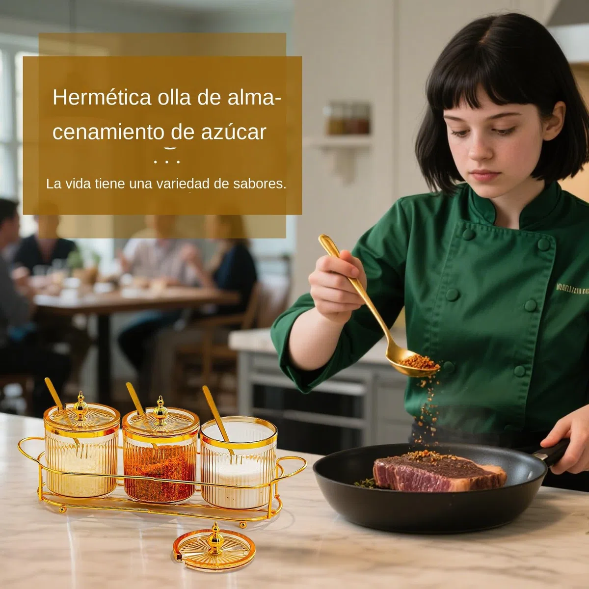 Envase Para Condimentos - Juego de Botes para Condimentos - Recipiente Compacto Multiusos Con Tapa Y Cucharas Para Pimienta Cardamomo Canela Azúcar Sal De Cocina Y Hogar