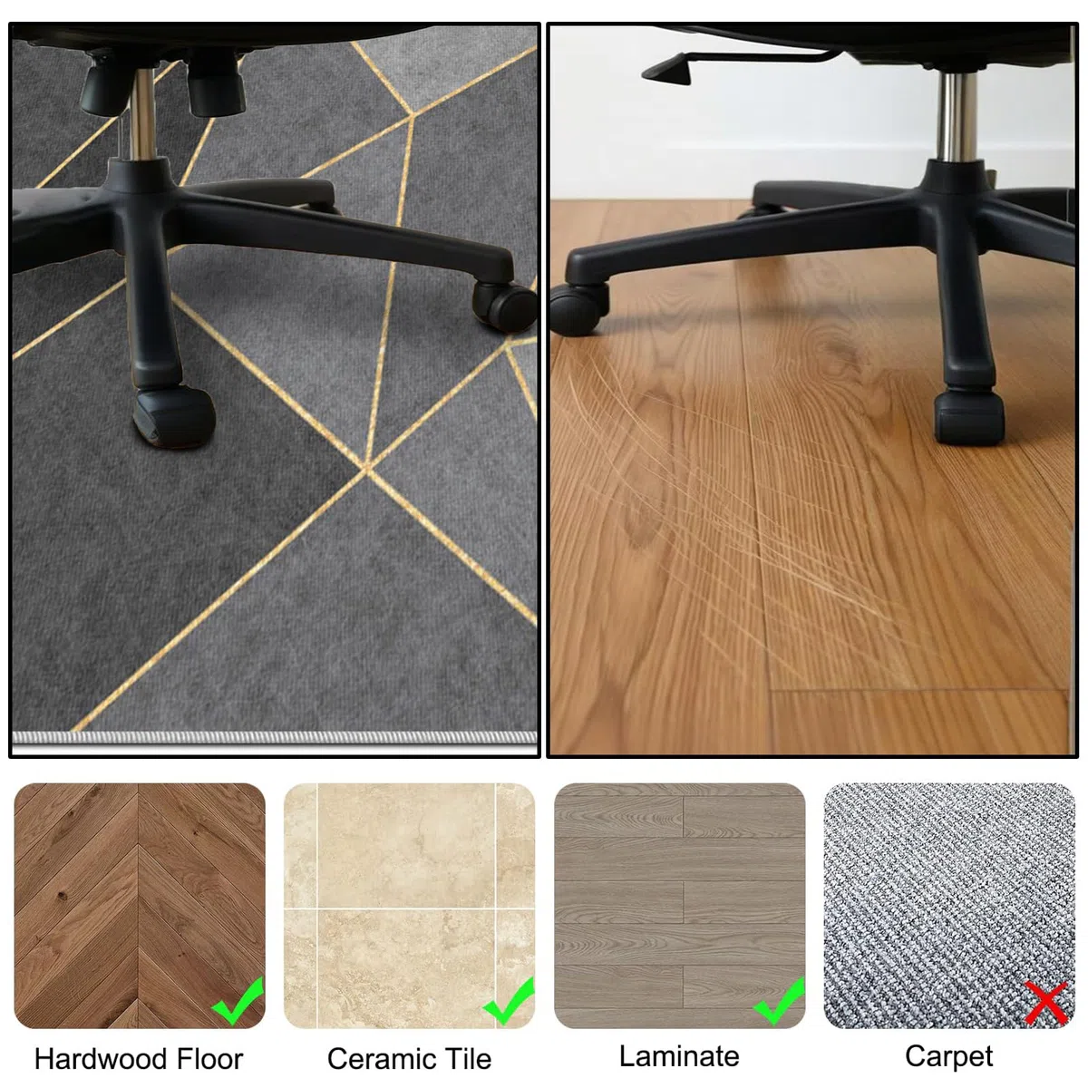 100 x 120 cm Alfombra para Silla de Oficina para Suelos Duros Parquet Laminado y Azulejos Alfombra Gaming Suelo, Alfombrilla Protector Suelo Silla Ruedas, Alfombras de Escritorio