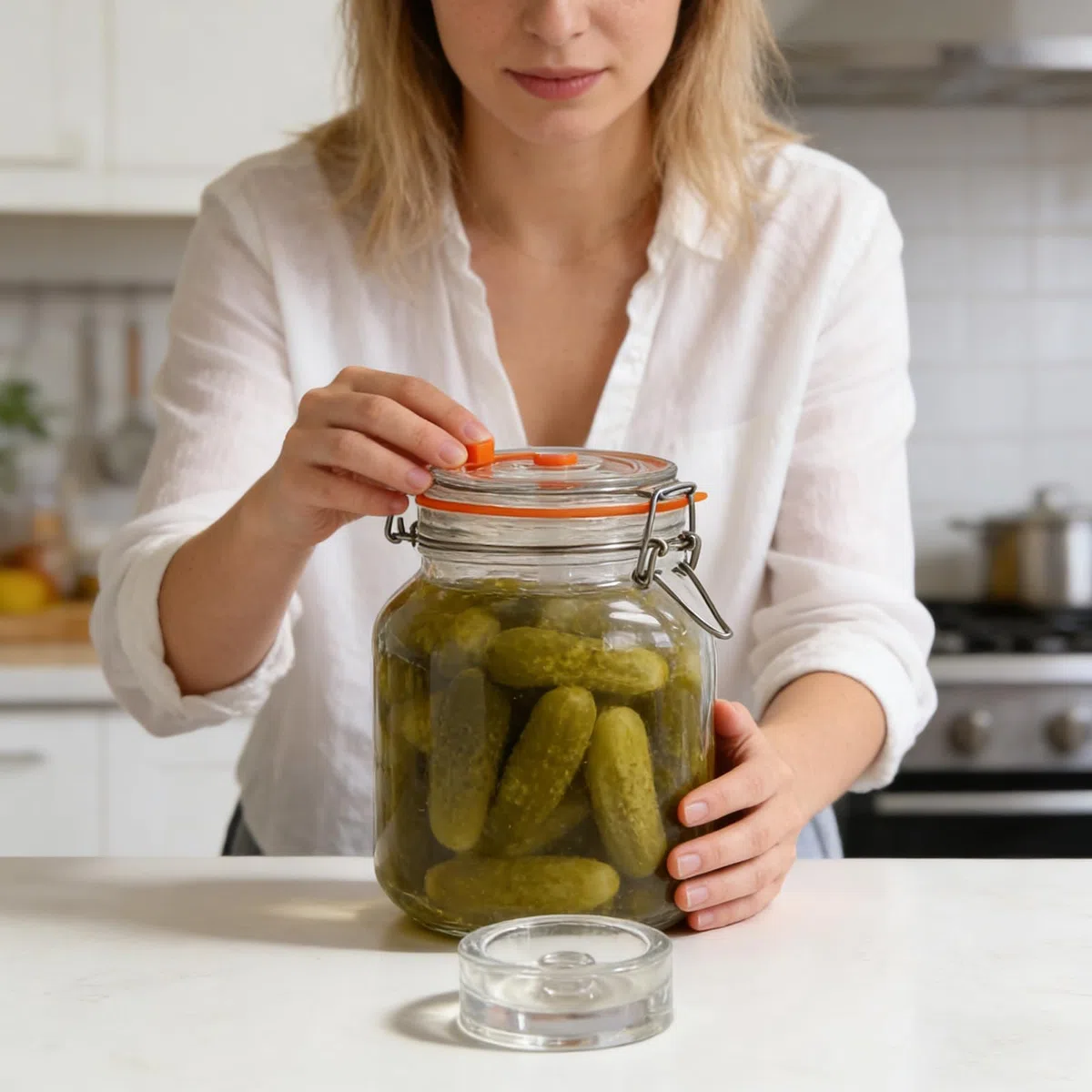 Vaso de fermentación de 2 l, recipiente de fermentación con esclusa de aire, cristal para fermentación para kimchi, chucrut, levadura, vidrio de fermentación con tapa de silicona y peso de