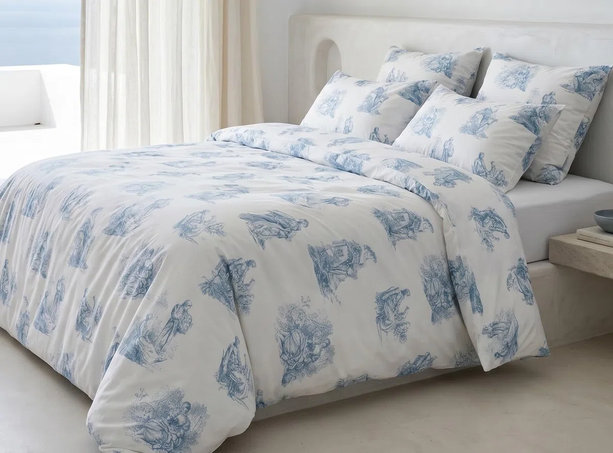 Toile de Jouy - Juego de ropa de cama (200 x 200 cm y 2 fundas de almohada de 65 x 65 cm)