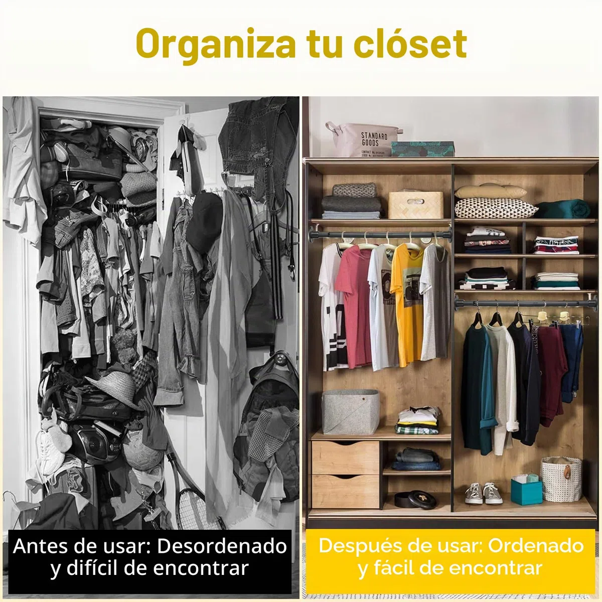 Barra Armario Extensible 76-234CM, Barra de Armario para Colgar Ropa, 25MM de Diámetro Barra Armario Ropero Ajustable de Acero Inoxidable para Armario de Dormitorio, Lavandería