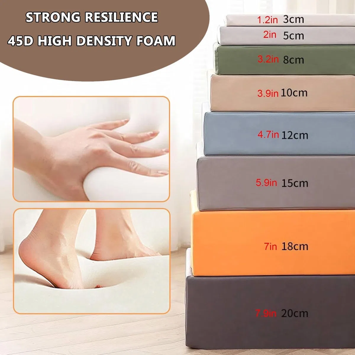Cojín de sofá de 50 x 50 x 5 cm, cojín de Espuma viscoelástica para sillón, Funda extraíble sólida, Suave y cómodo, Antideslizante para Coche, Oficina, sofá y jardín.