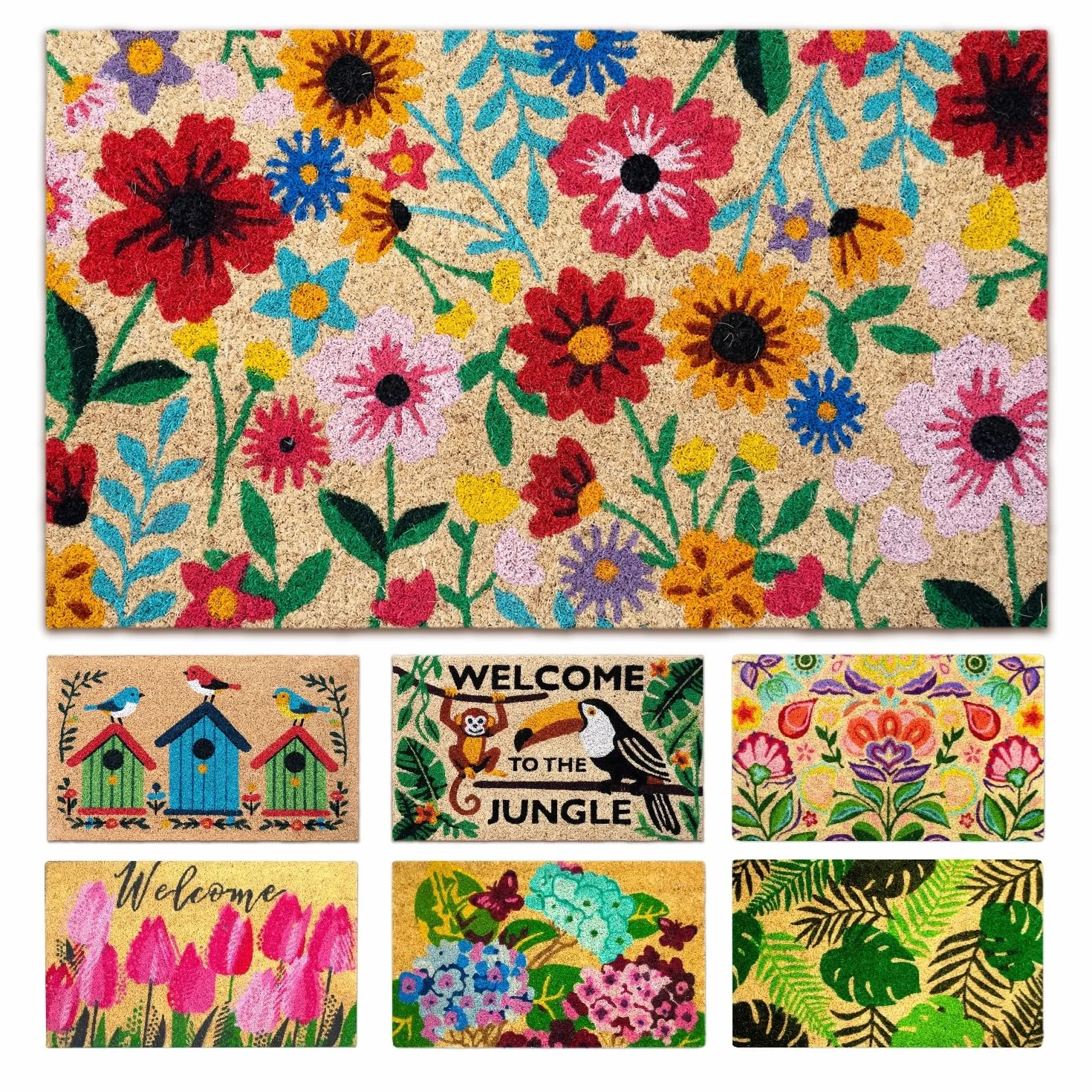 Felpudo Entrada casa Originales - Botánico - 40x70 cm - Alfombra Entrada casa Exterior e Interior - Felpudo Coco - Resistente y Antideslizante