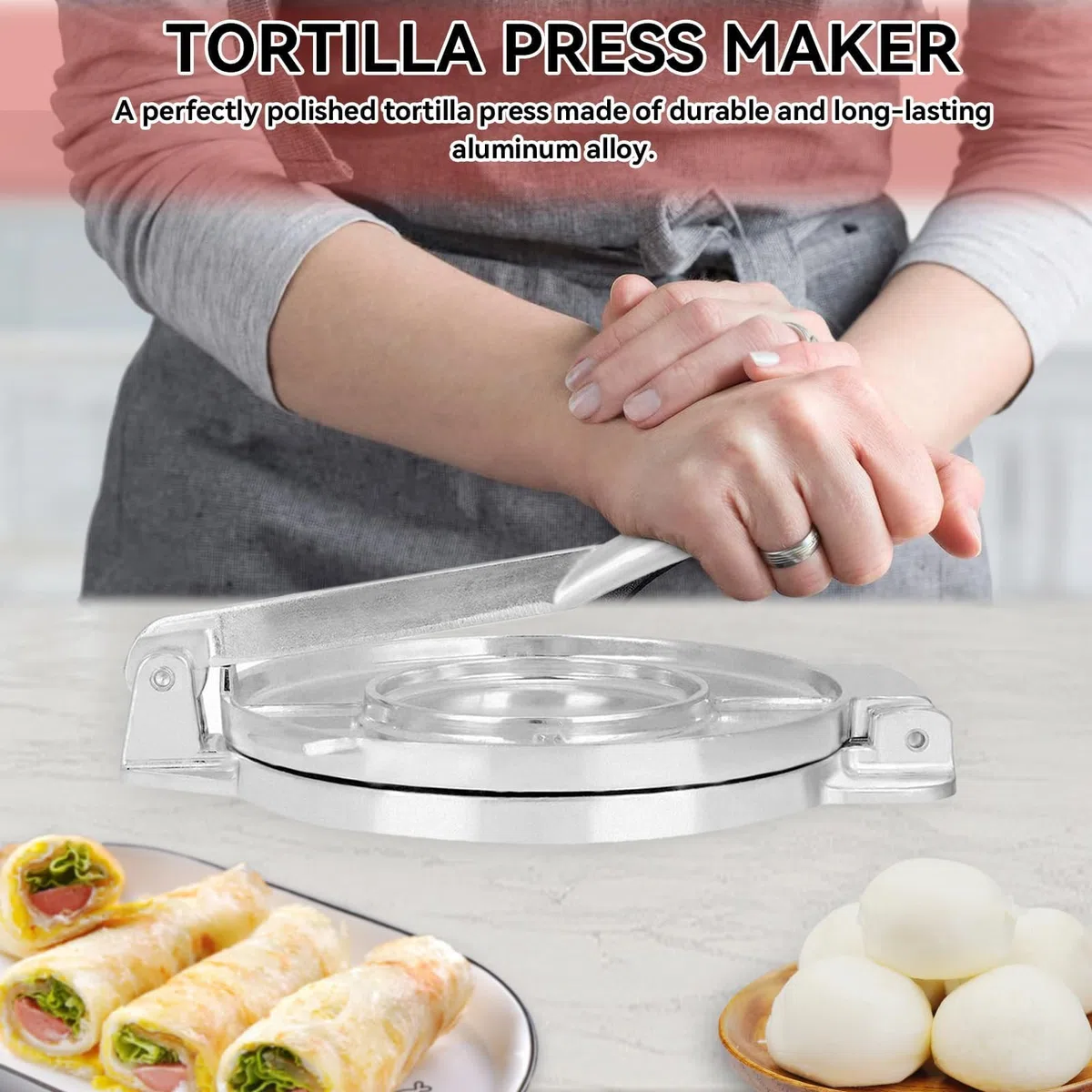 Prensa de tortilla de hierro fundido, aleación de aluminio Tortilla Maker harina Tortilla Pizza Making Machine para cocina 22 * 16CM