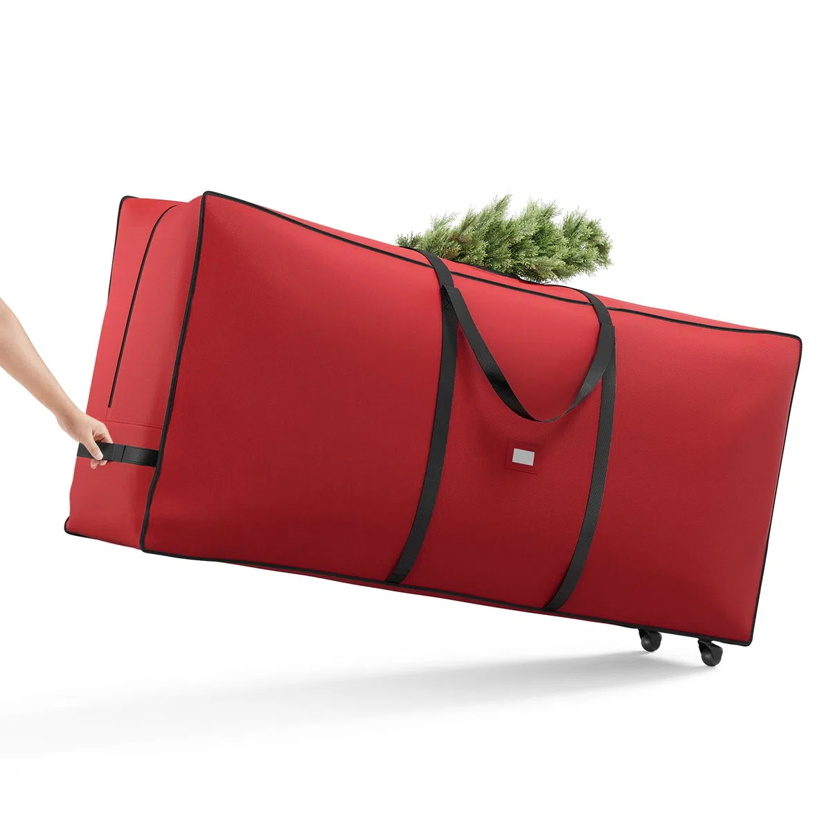 SONGMICS Bolsa de Almacenamiento para Árbol de Navidad con Ruedas de 40 mm, Bolsa Rodante, hasta 274 cm, para Árbol de Navidad Desmontado, Asas Ajustables, Tejido Oxford 600D, Rojo Cereza RXS004R01