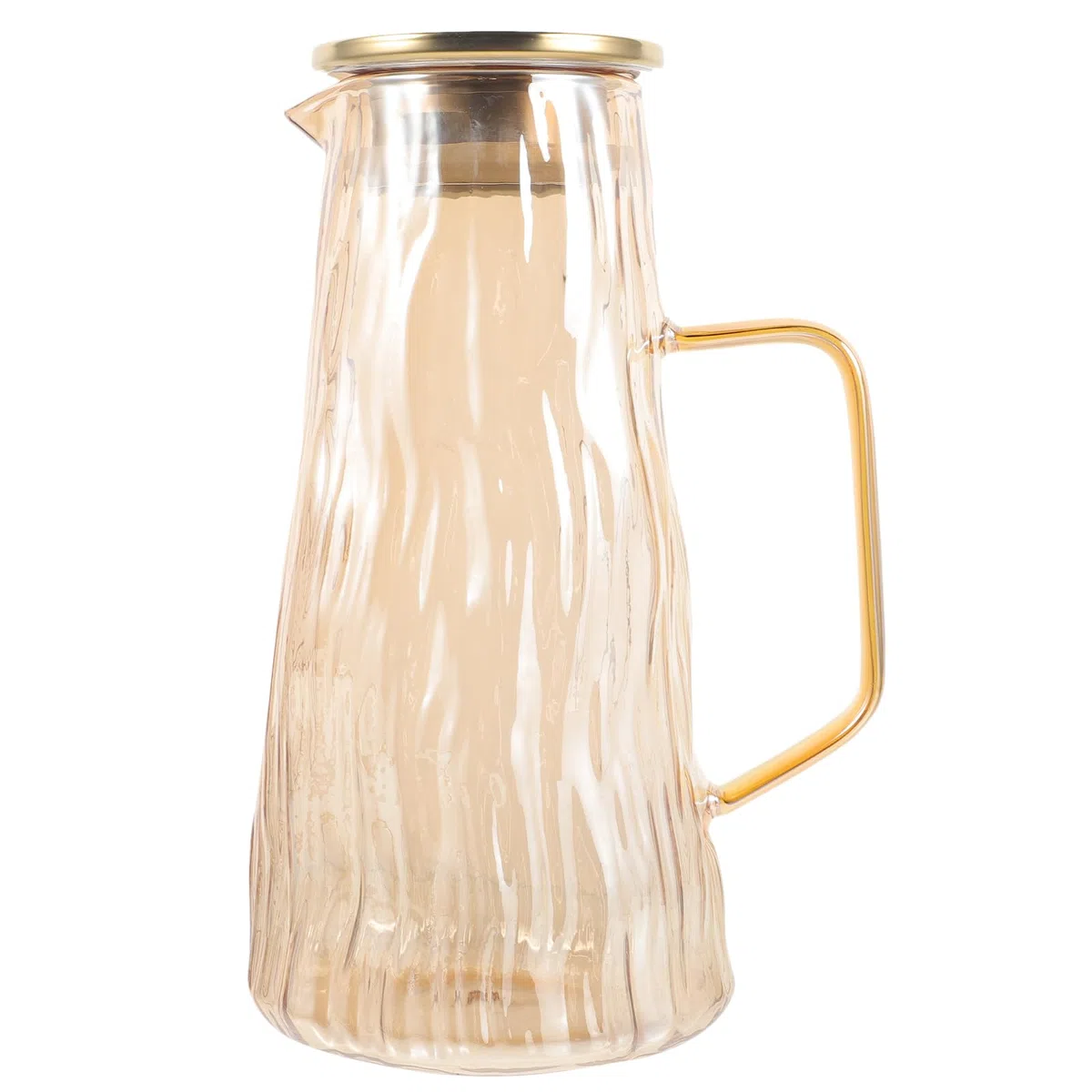 Jarra de Agua de Vidrio Grueso Resistente al Calor y Frío, Jarra para Té Helado Infusor de Frutas, Capacidad Mediana, Color Dorado, Adecuado para Jugos y Bebidas Infusionadas