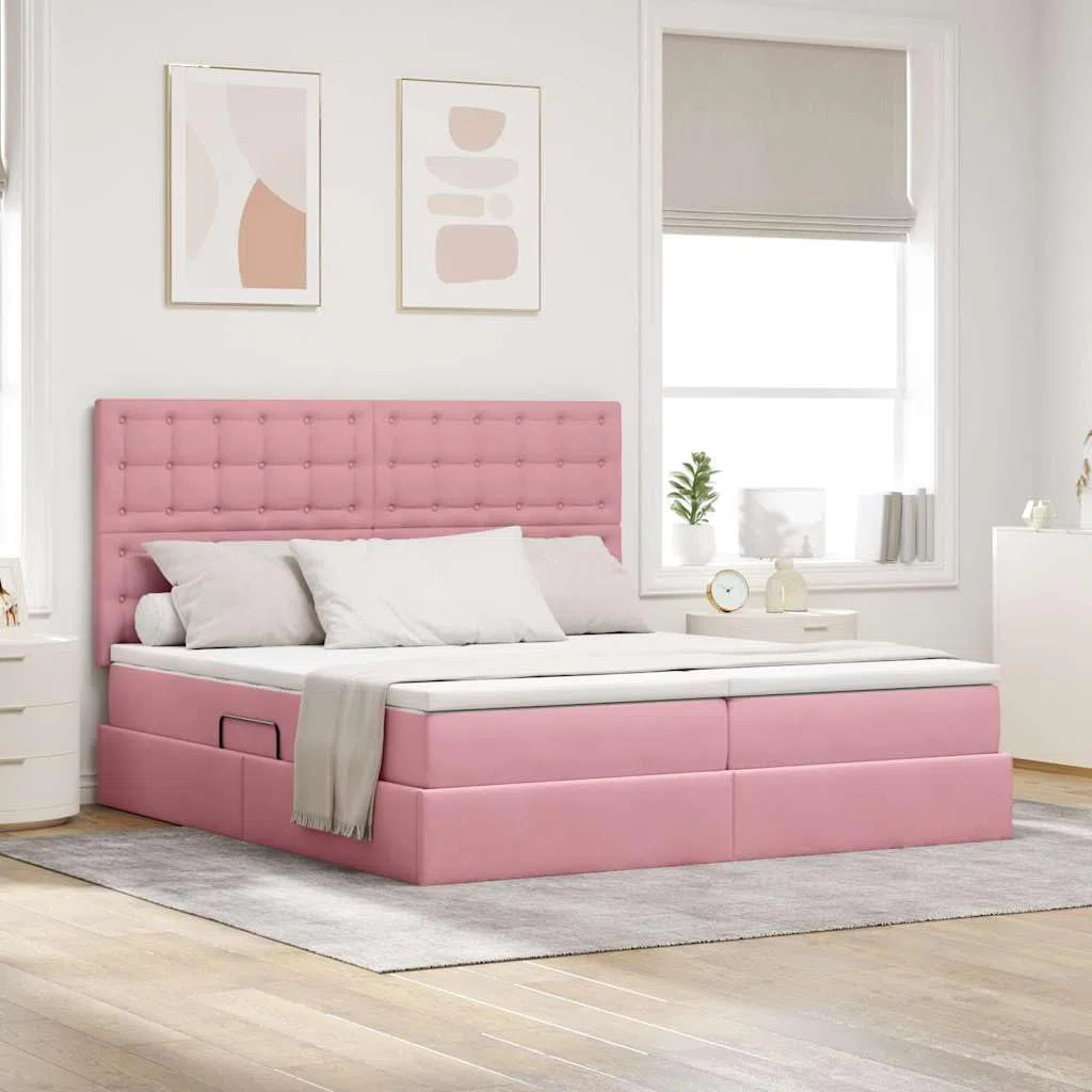Cama de almacenamiento de terciopelo rosa 180 x 200 cm con elevación hidráulica, marco de metal resistente y colchón de densidad media, elegantes muebles de dormitorio para parejas