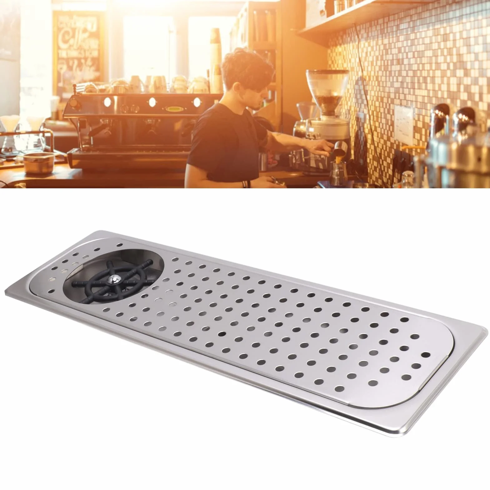 Limpiador de tazas, enjuague de botellas, enjuague de tazas, enjuague de limpieza de vidrio con manguera de bandeja de goteo de drenaje para bar, cafetería (acero inoxidable, color B)