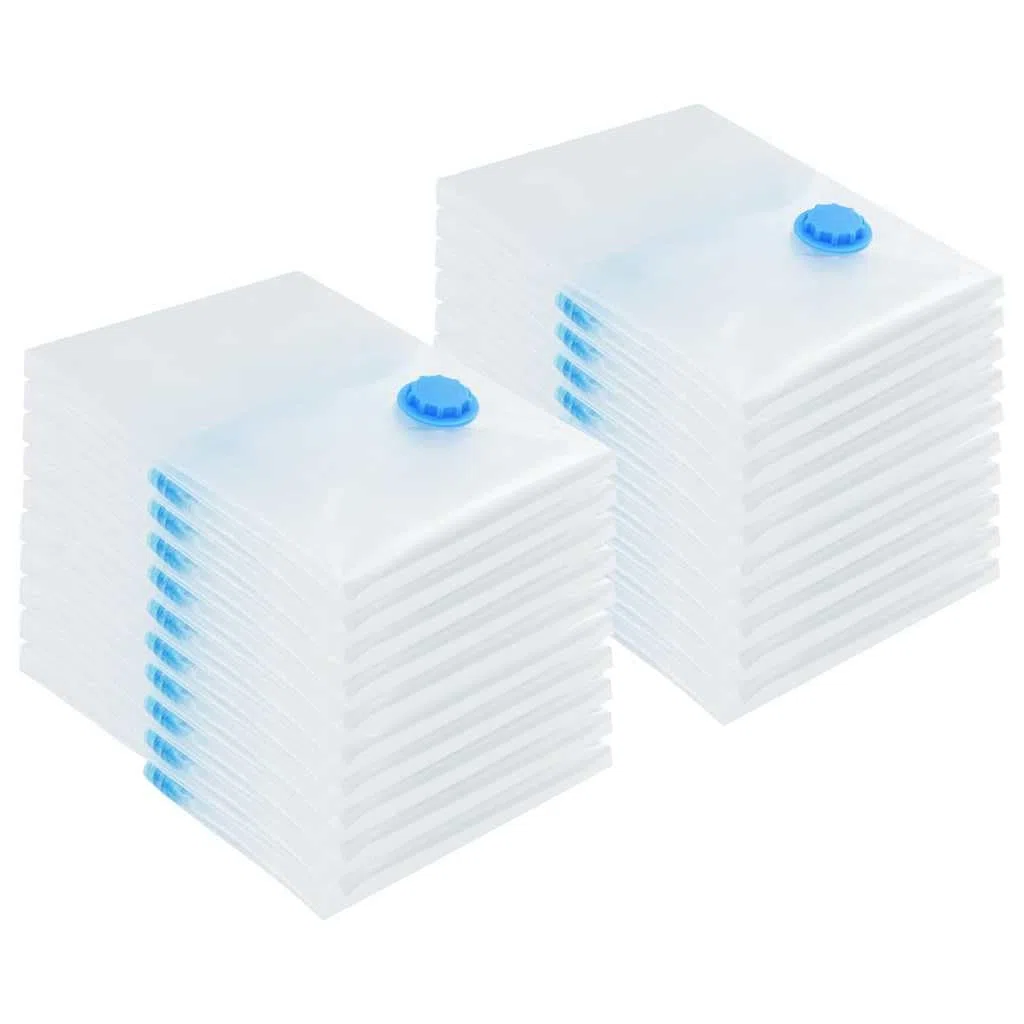 Juego de 20 bolsas de vacío de 70 x 50 cm para ahorrar espacio para guardar ropa y ropa de cama, reutilizables, color azul transparente