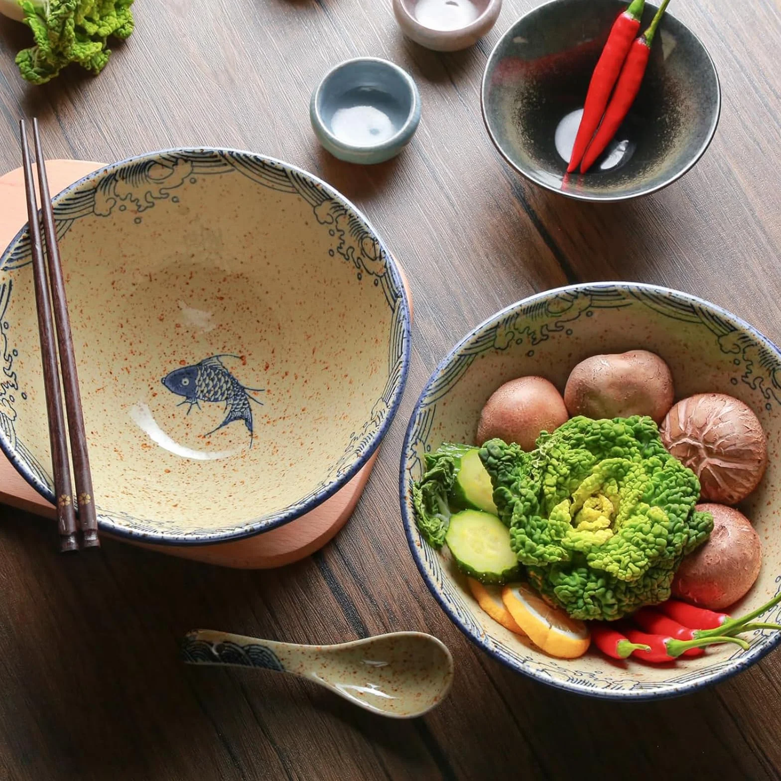 Juego de Cuencos para Ramen 1200ml, Cuenco Grande para Sopa Fideos Japonesa, Cuenco para Ramen de Cerámica, con Palillos y Cuchara, para Sopa de Ramen, Pasta, Macedonia, Arroz