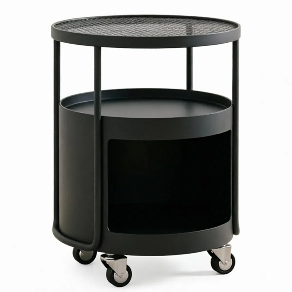 Mesita de Noche Carro de mesita Noche con Cuatro Ruedas, Estructura metálica, Tapa Vidrio for Almacenamiento en Dormitorio Mesas auxiliares(Negro,Pequeño)