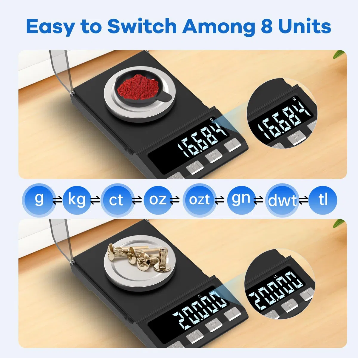 Báscula digital de miligramos de 100 g/0,001 g, recargable, báscula portátil de alta precisión, báscula de polvo, microescala para medicina en polvo, oro, gema, recarga, peso de calibración