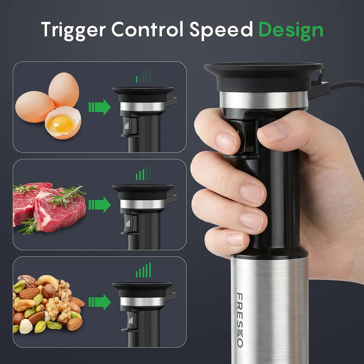 FRESKO Batidora de mano 1000W, Batidora de inmersión profesional con velocidad variable continua, 4 cuchillas de acero inoxidable, Antisalpicaduras, para sopas, batidos y papillas