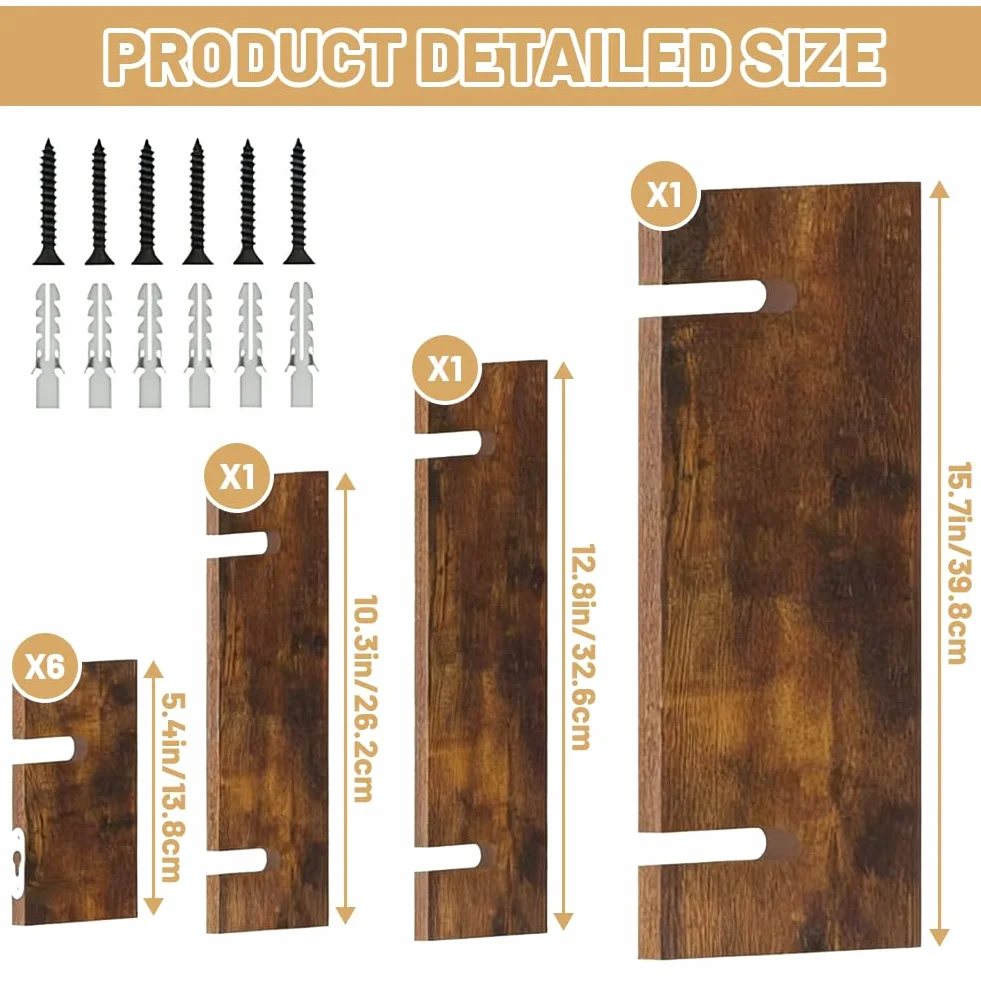 Juego de 3 estanterías de pared de madera, de madera maciza, estantería flotante en diseño industrial, estantes colgantes para fotos, libros y decoración, para salón, dormitorio, cocina