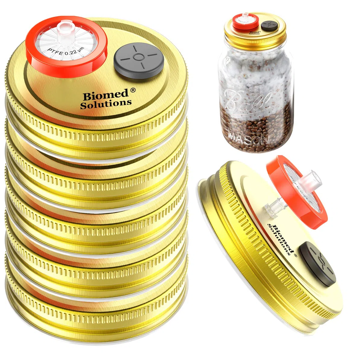 6 tapas de cultivo de líquido de setas de boca regular, para cultivo de granos, con filtro de jeringa PTFE de 0,2 micras y 20 mm de sellado de orificios de inyección para micología de crecimiento