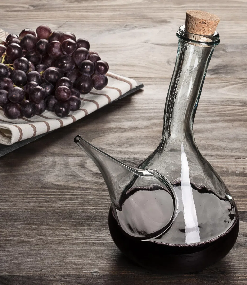 Porron de Vidrio Artesano. Porrón de Vino de Cristal 1000 ml. Decantador vino Barral. dispensador vino, aceite y cerveza 1l. Fabricado en España. Fabricado a Mano. Vidrio 100% Reciclado. (1000ML)