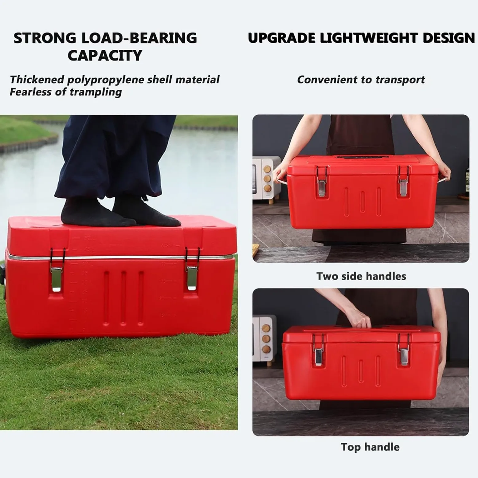 Caja calentadora de alimentos, transportador de alimentos aislado con sartenes de acero inoxidable, 4 hebillas y 2 asas, calentador de alimentos fríos y calientes para catering y camping