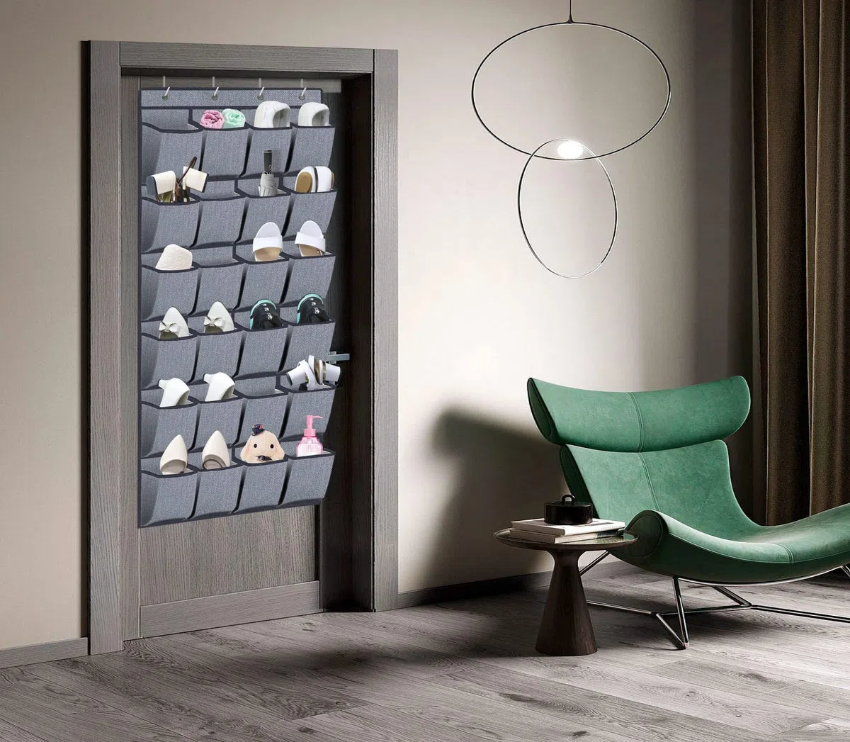 homyfort Organizador De Zapatos de tamaño grande Para Colgar De La Puerta, Zapatero Bolsa de Almacenamiento Armario Colgante, 24 Bolsillos, con 4 Colgador, Gris Lino, X3G12GP2
