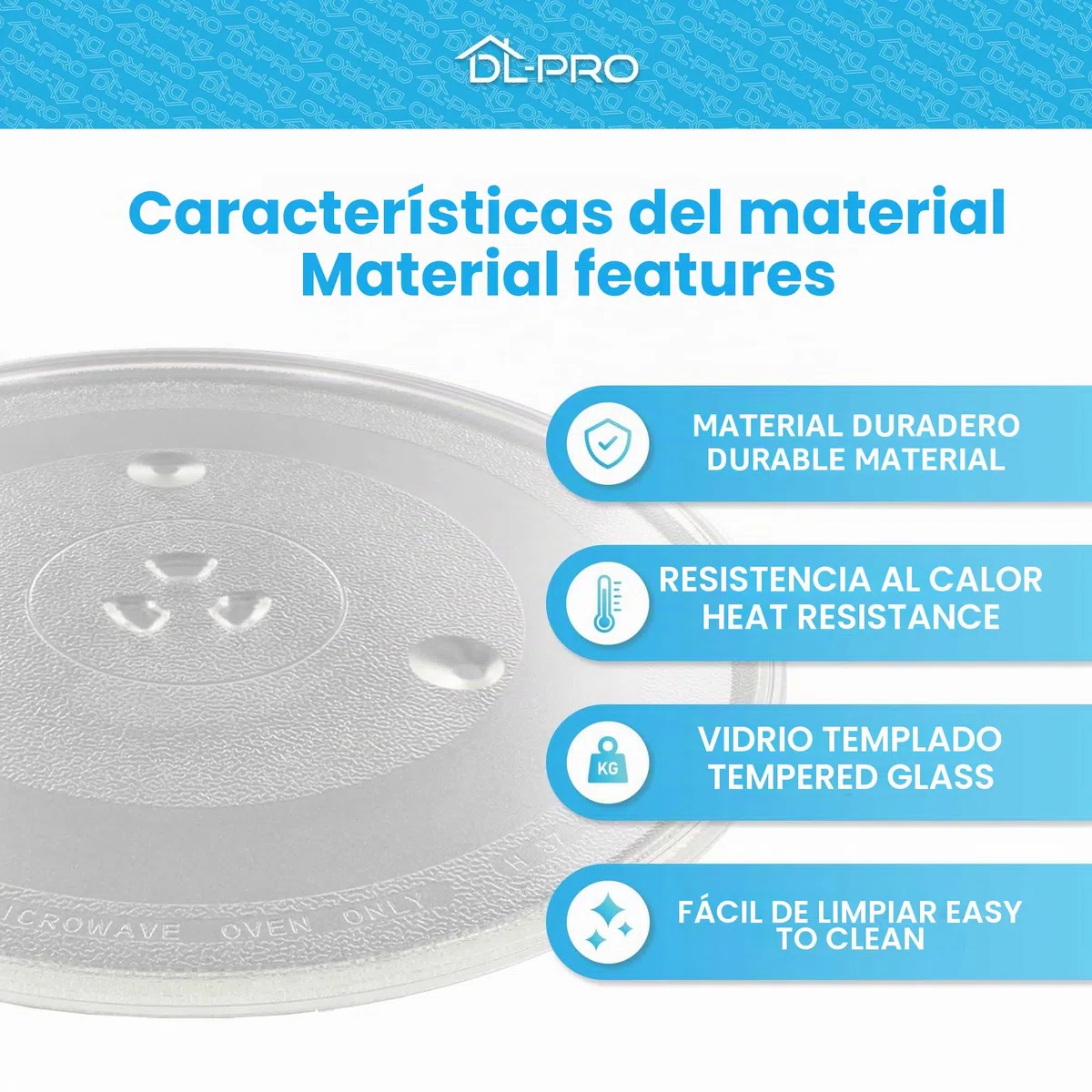 DL-pro Plato giratorio universal de 31,5cm para microondas plato de cristal redondo con 3 botones y diametro de 315mm