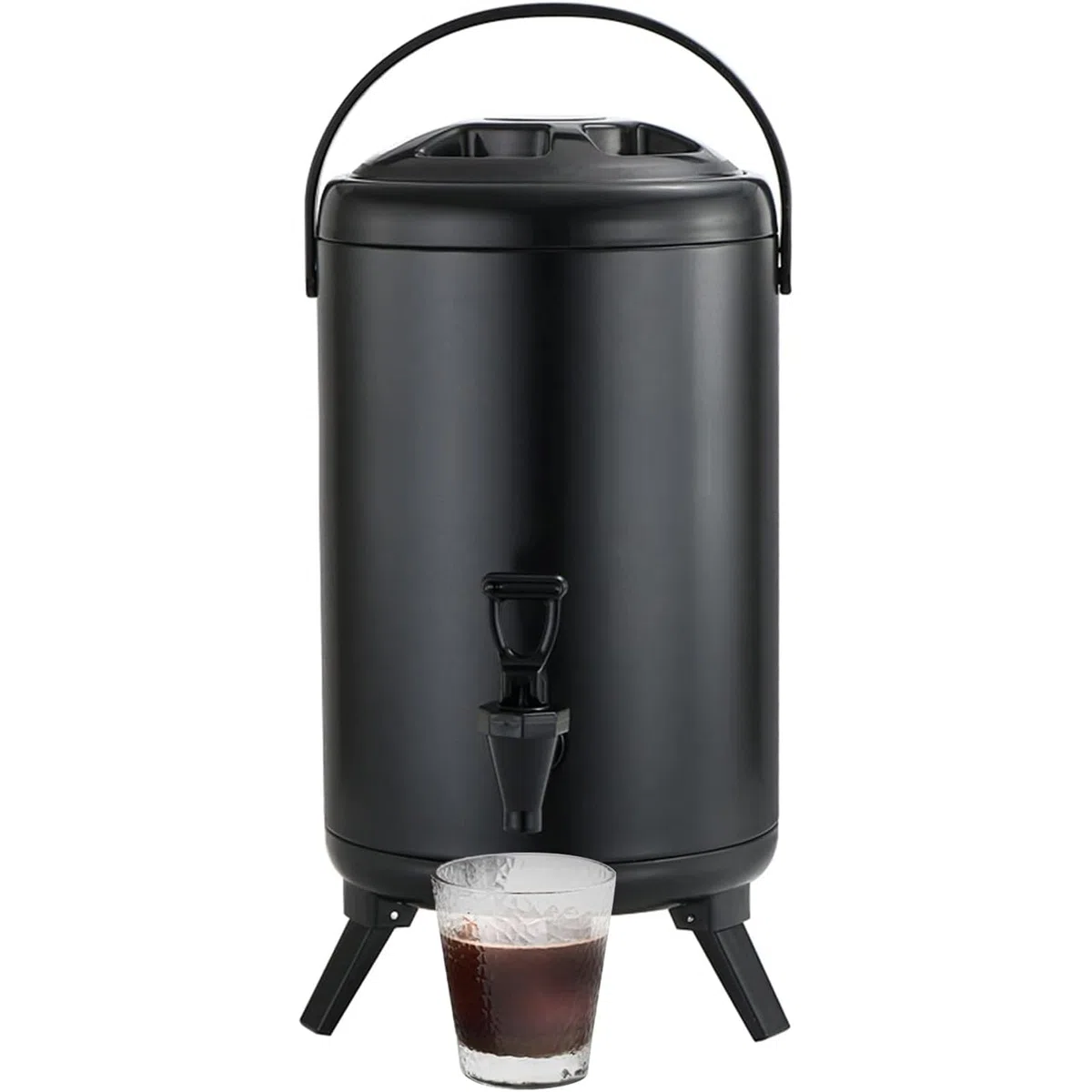 Dispensador de bebidas aislado con espiga antigoteo, mango portátil y base de trípode para bebidas frías y calientes en catering y fiestas
