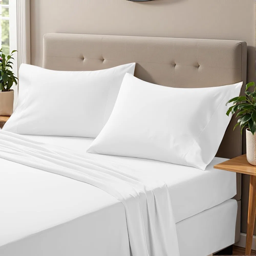 ONIROS Home Juego Sabanas 150 x 190/200 de Lujo Incluye Fundas Almohadas 75x50 Pack 2 | Sabanas Bajeras 150x190 Ajustables y Encimera | Sabana 150 x 200 - (Sabanas Cama 150, Blanco)