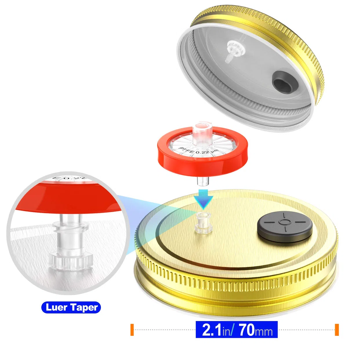 6 tapas de cultivo de líquido de setas de boca regular, para cultivo de granos, con filtro de jeringa PTFE de 0,2 micras y 20 mm de sellado de orificios de inyección para micología de crecimiento