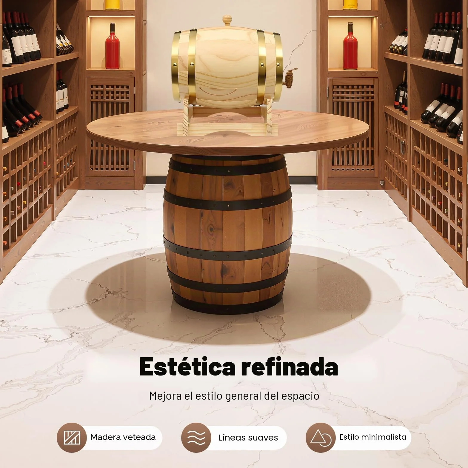 5L Barril de Vino con Grifo 30x22,5x28,5cm Ovalada Barril Madera Resistente al Desgaste, Resistente a Los Golpes con 1 Soporte para Hogares, Hoteles