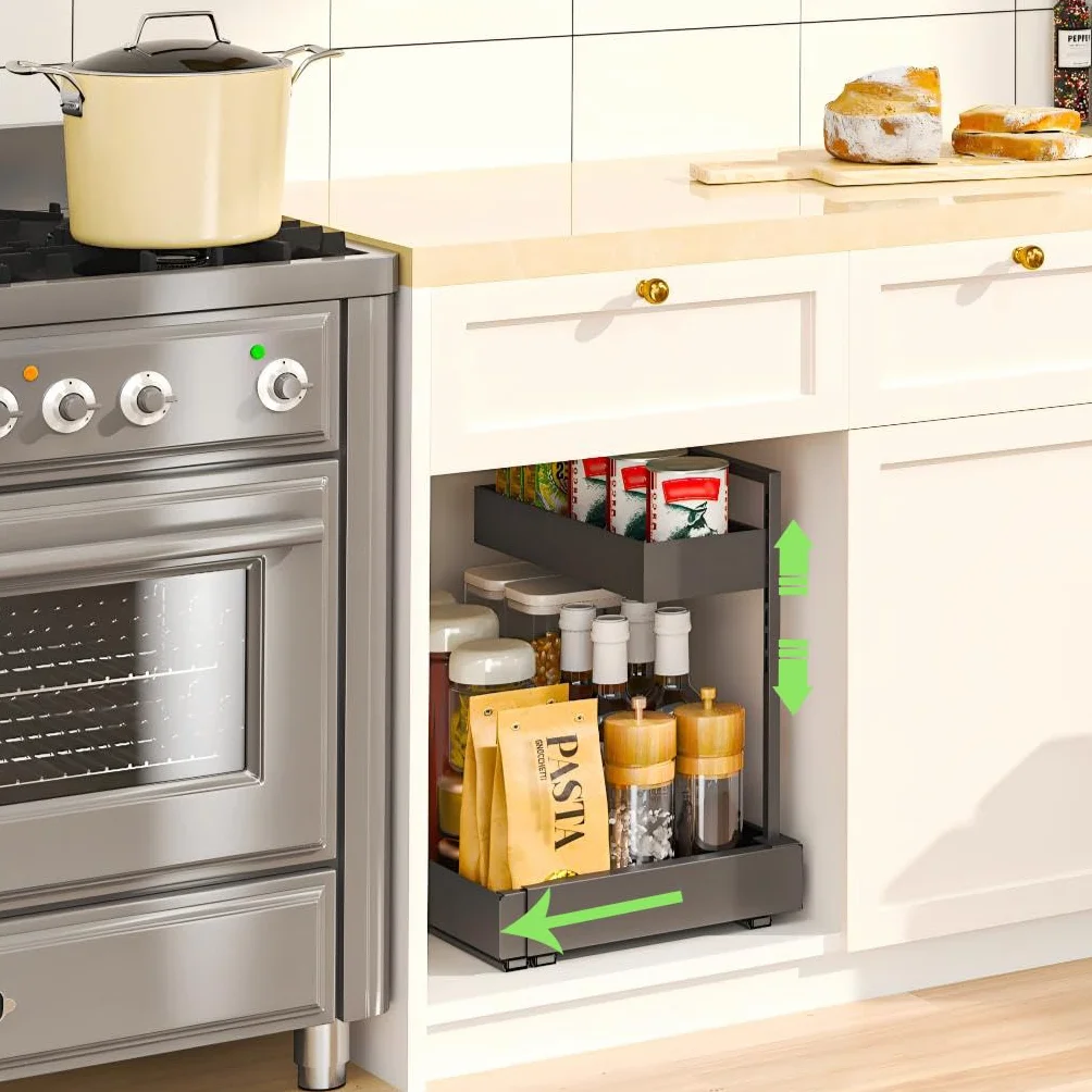YunNasi Ampliable Organizador Bajo Fregadero, 2 Niveles Especieros para Cocina, Organizador Cocina, Cajonera Extraíble para Cocina, Baño, Armario, Alacena (Blanco)