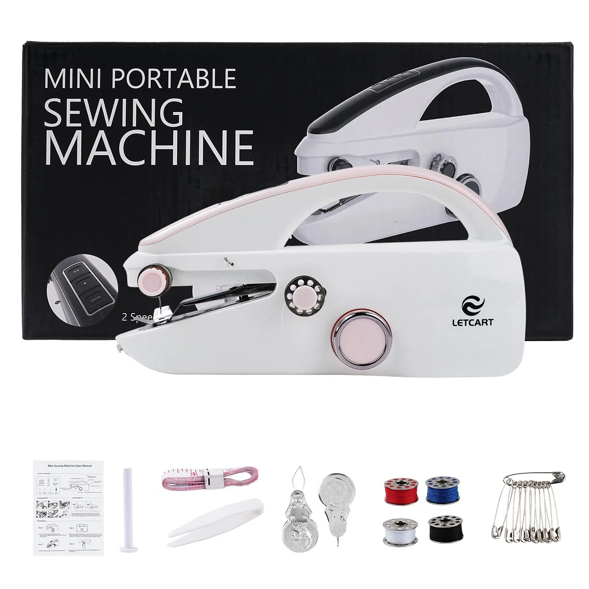 Máquina de coser de bricolaje, mini kits de costura de mano, máquina de coser eléctrica portátil con kit de costura para reparaciones rápidas y bricolaje