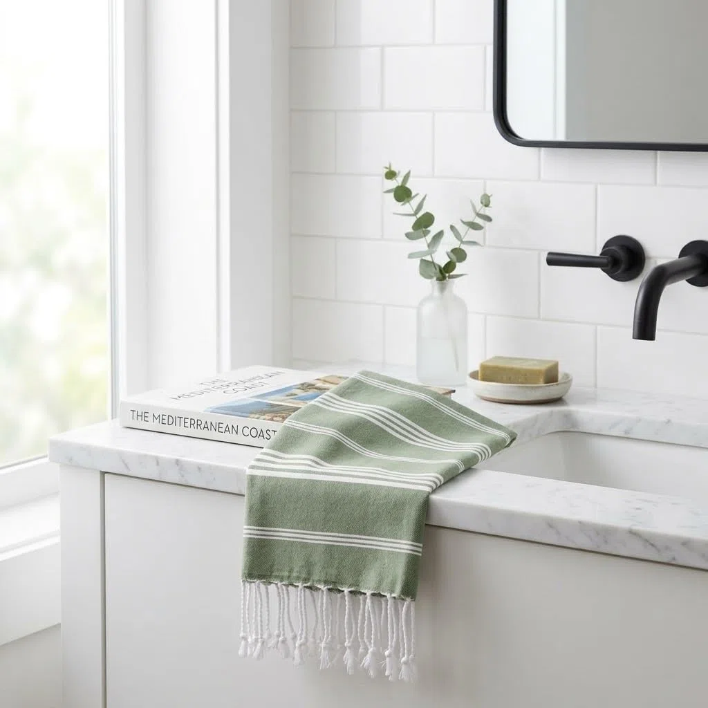 EPHESUS TOWELS Toallas de mano – Juego de 2 toallas de mano de 18 x 30 pulgadas, 100% algodón turco, toallas de mano decorativas para baño, cocina, invitados, cara, cabello, té, paño de cocina (verde