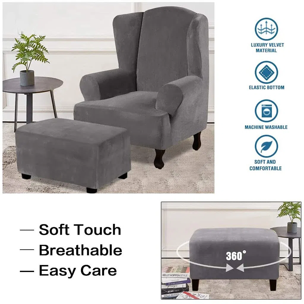 Funda otomana Rectangular de Terciopelo, Funda for reposapiés Cuadrada elástica, otomana Suave y Plegable, Protector de sofá Lavable Antideslizante for Sala de Estar(Grigio,Grande)