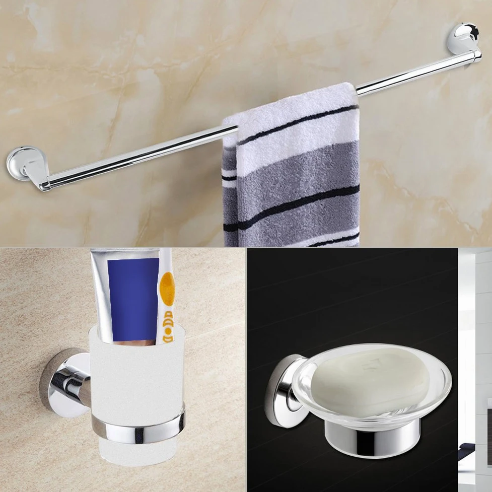 Juego de 6 accesorios de baño cromados para montaje en pared, soporte para papel higiénico, soporte para cepillo de dientes, jabonera, kit moderno de accesorios de baño