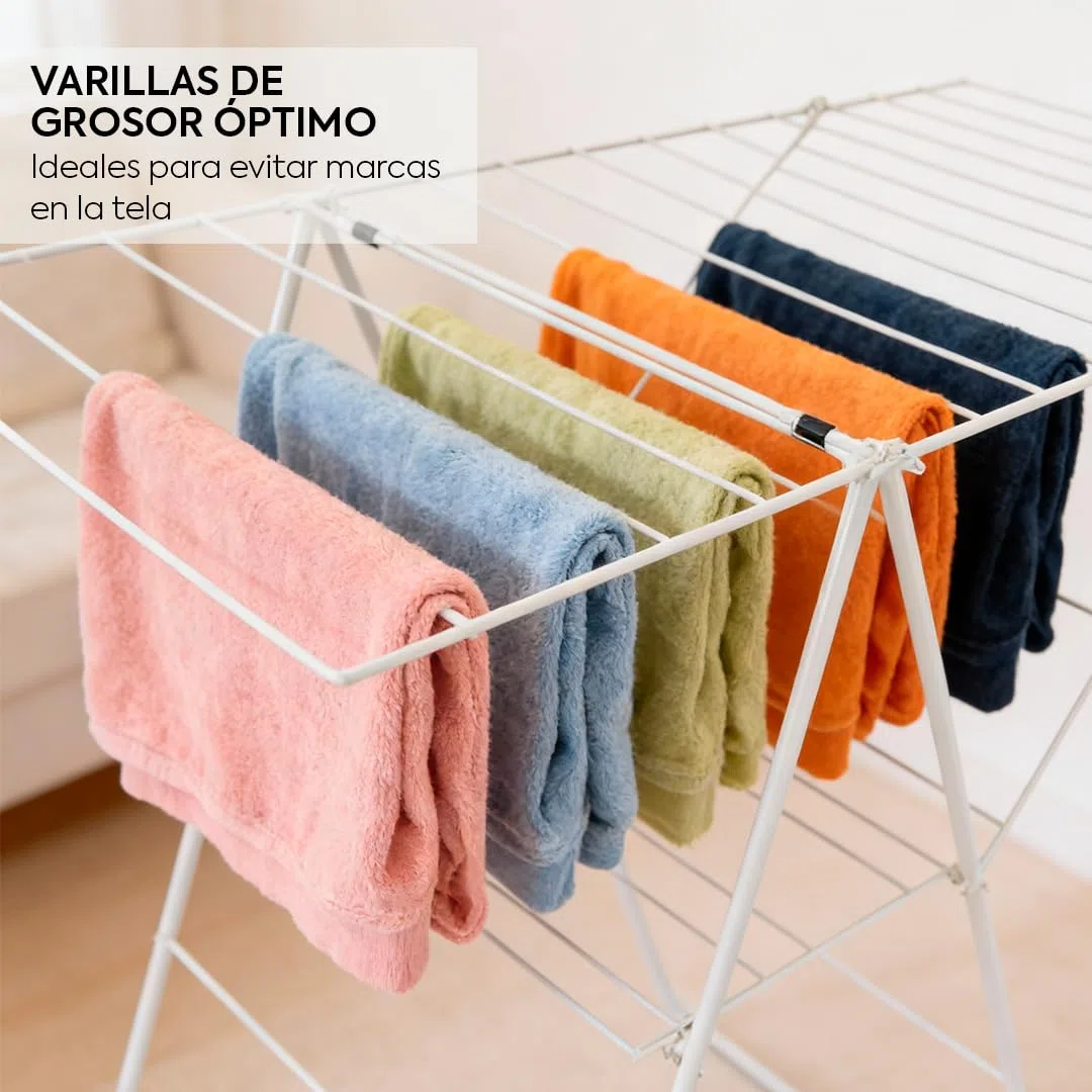 HERSIG - Tendederos Plegables - Tendedero Plegable con Estante - Tendedero Interior y Exterior con 20 Metros de Tendido - Montaje Sencillo - Hierro - Color Blanco