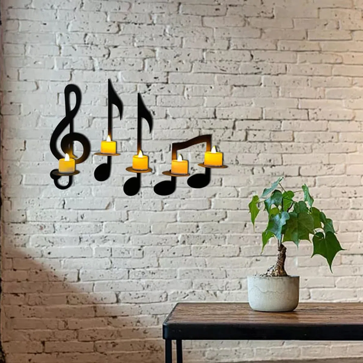 Fofetbfo Juego de 4 Candelabros de Pared de Metal Negro Con Símbolo de Música para Decoración del Hogar